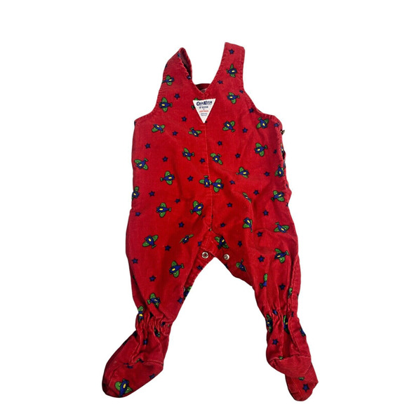 Oshkosh B'Gosh Baby Overalls 6-9M Baby Plane Airplane Corduroy Footed Vintage - Picture 9 of 12